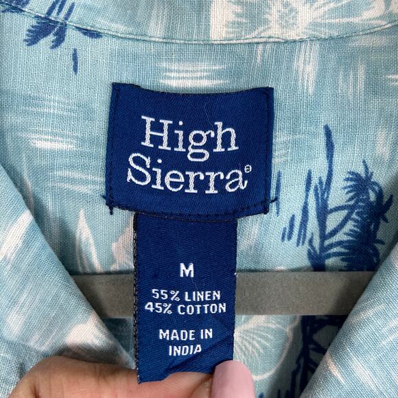 High Sierra Button Up Short Sleeves Linen Blend Hawaiian Tropical Shirt Medium - Picture 3 of 7